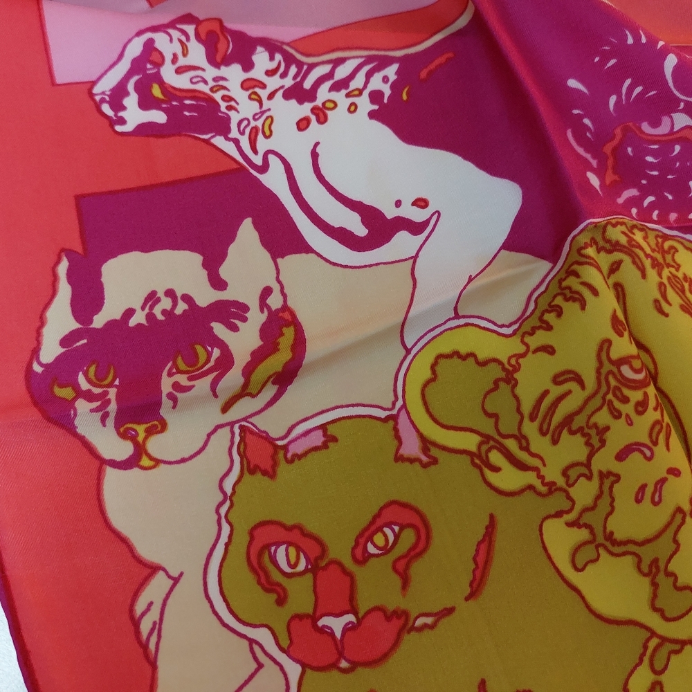 Vintage  Silk Scarf Long Leopard Cat Cats Pop Art by Ron CHERESKIN 1970s Rare